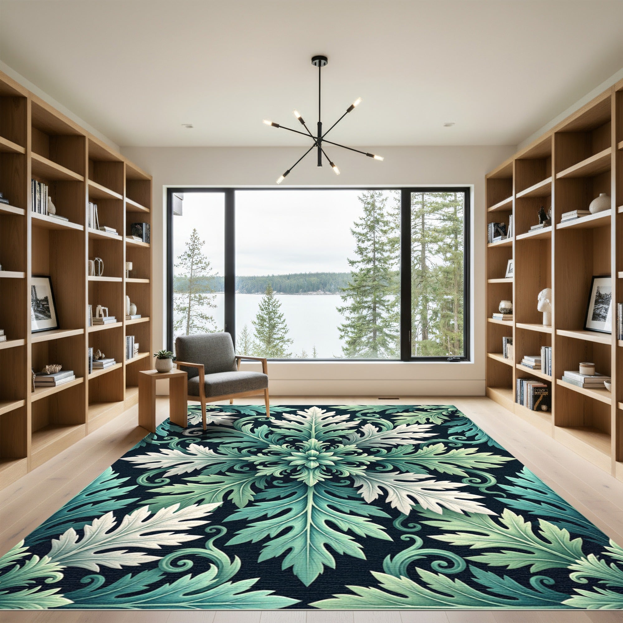 Verdant Aqua Acanthus Scroll Rug