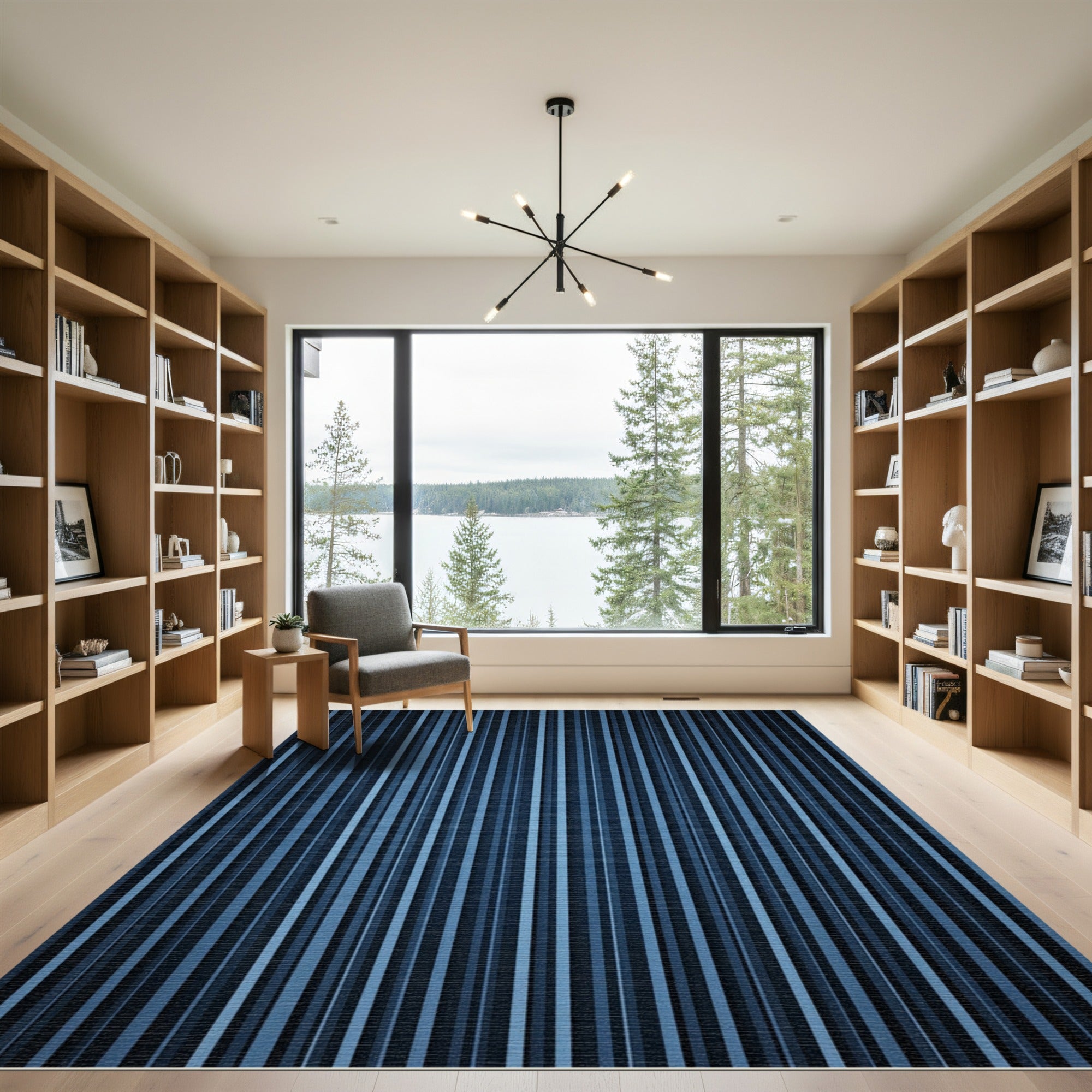 Deep Navy Vertical Stripe Rug