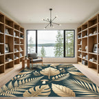 Golden Tropical Leaves and Mushrooms Rug