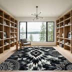 Monochromatic Tie Dye Mandalas and Zigzags Rug