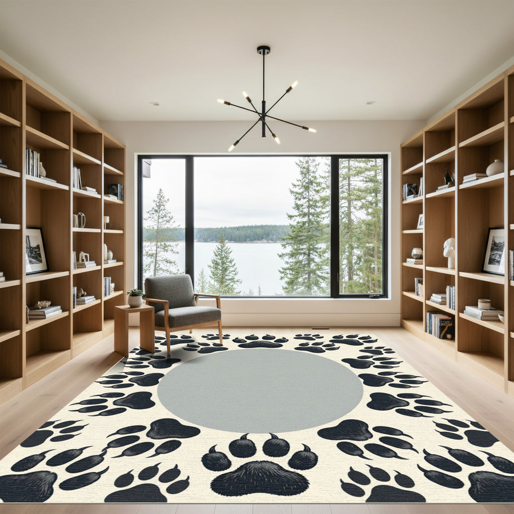 Minimalist Gray Animal Paw Border Rug