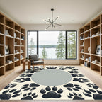 Minimalist Gray Animal Paw Border Rug