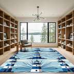 Nautical Blue And White Lighthouse Grid Rug