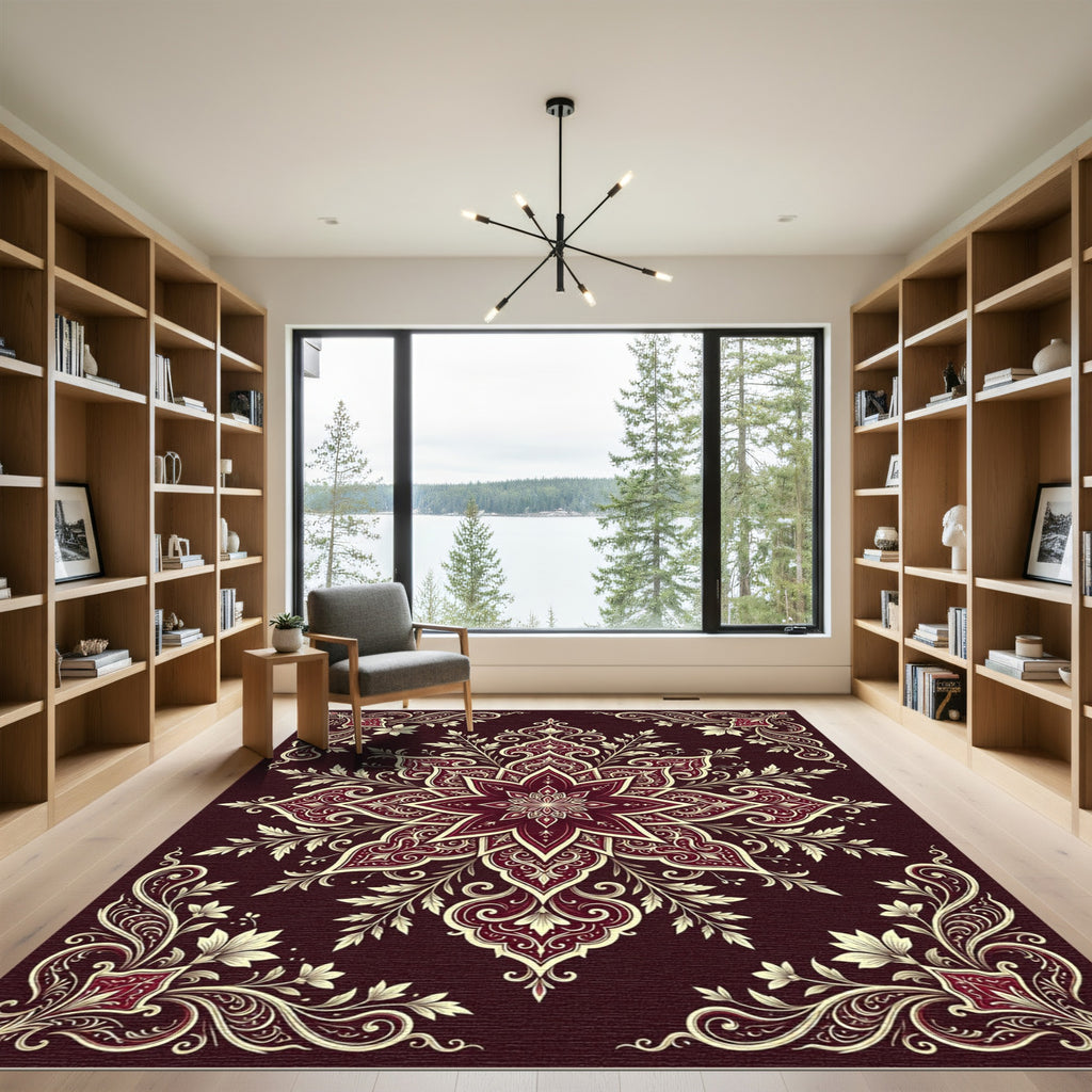 Rich Crimson Floral Medallion Harmony Rug