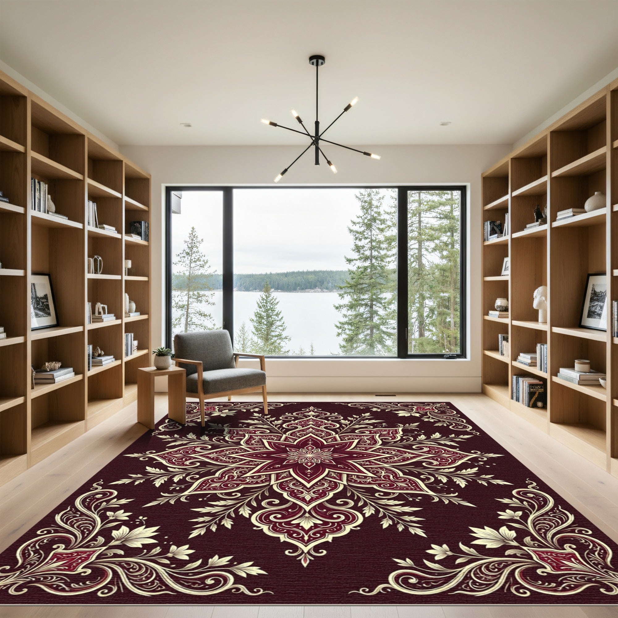 Rich Crimson Floral Medallion Harmony Rug