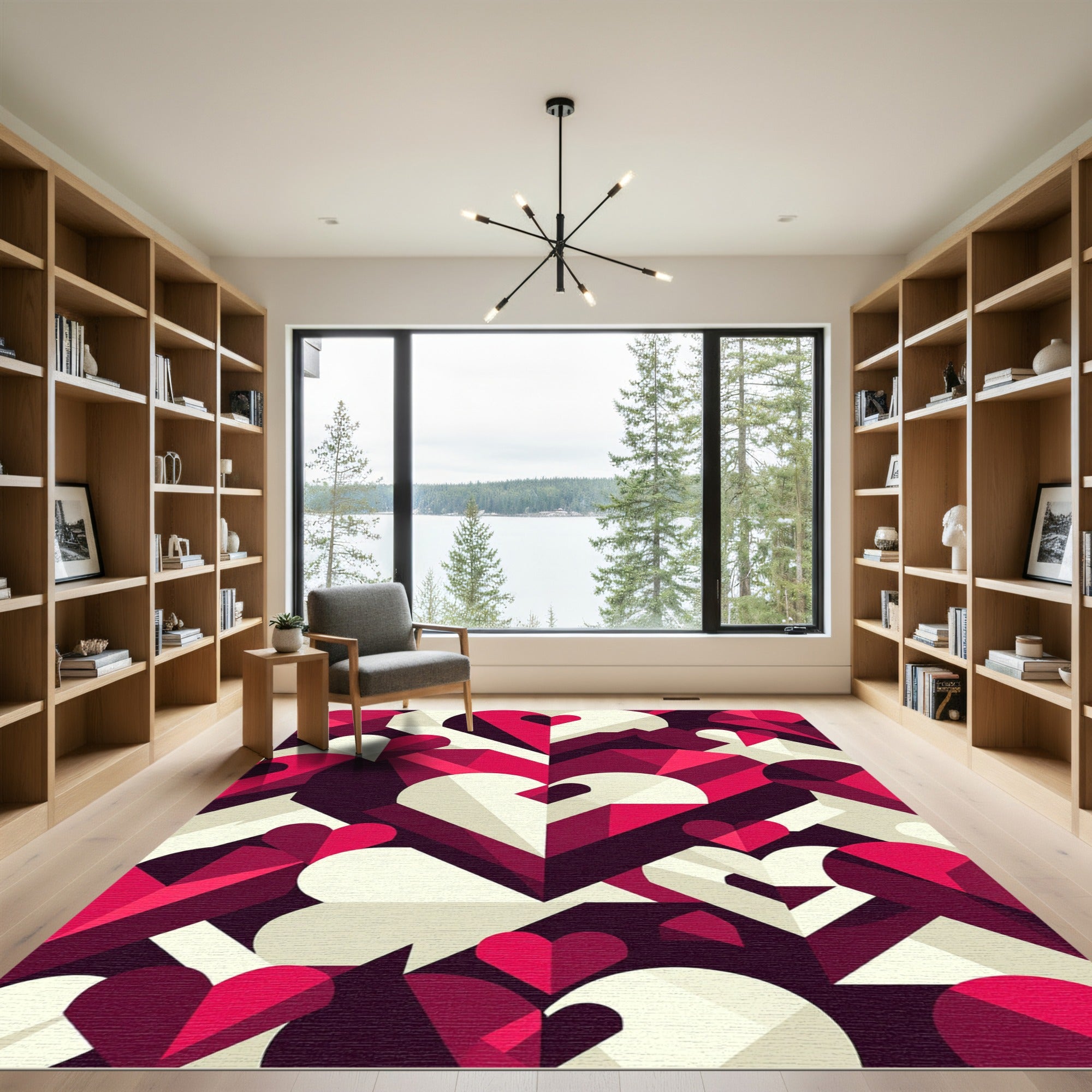 Geometric Crimson Heart Array Rug