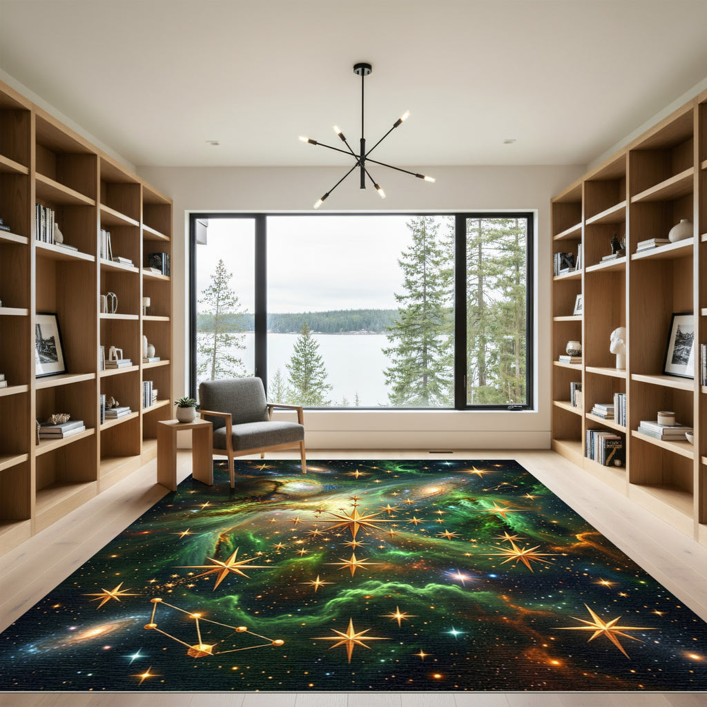 Cosmic Nebula Golden Starry Sky Rug