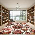 Romantic Crimson Rose Landscape Garden Rug