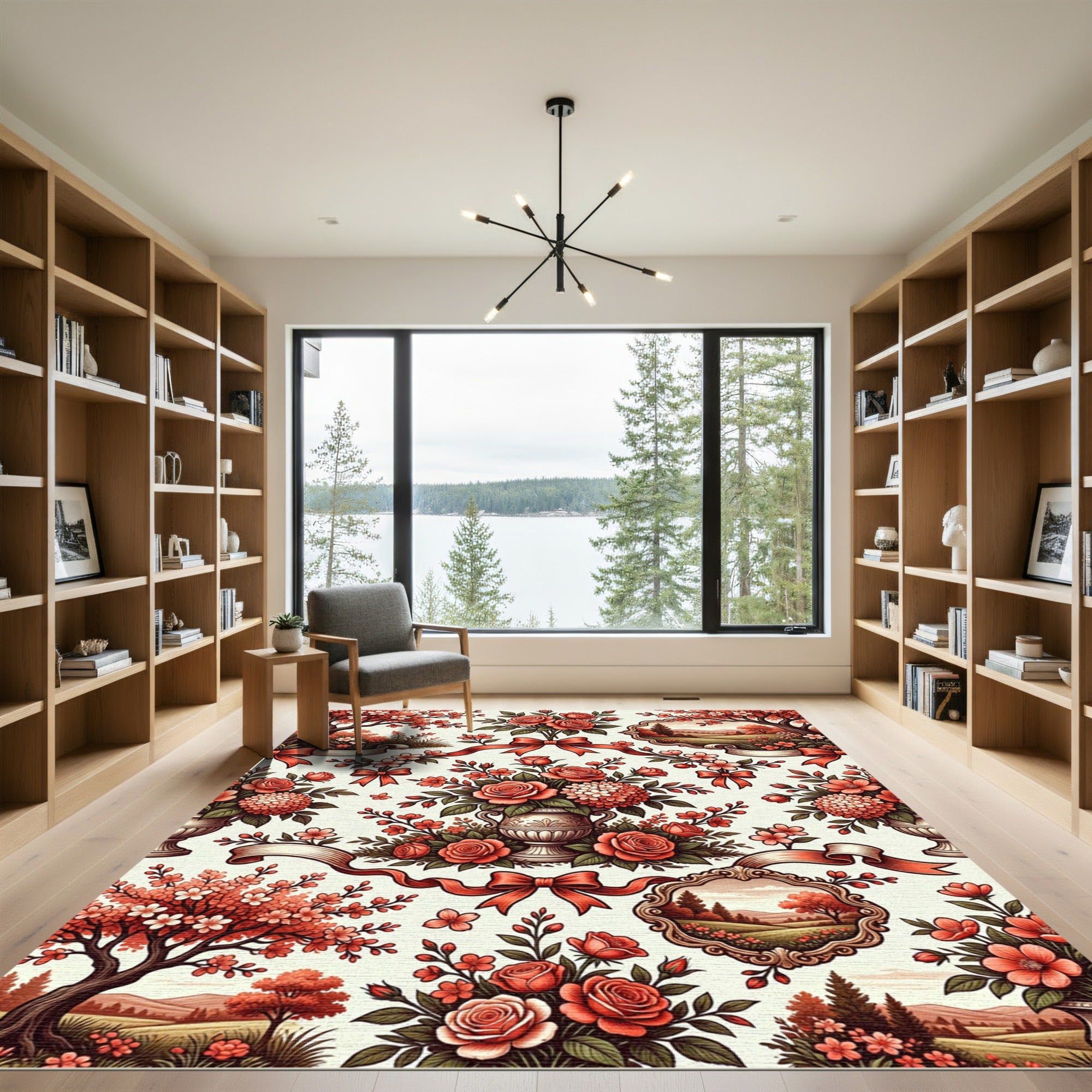 Romantic Crimson Rose Landscape Garden Rug