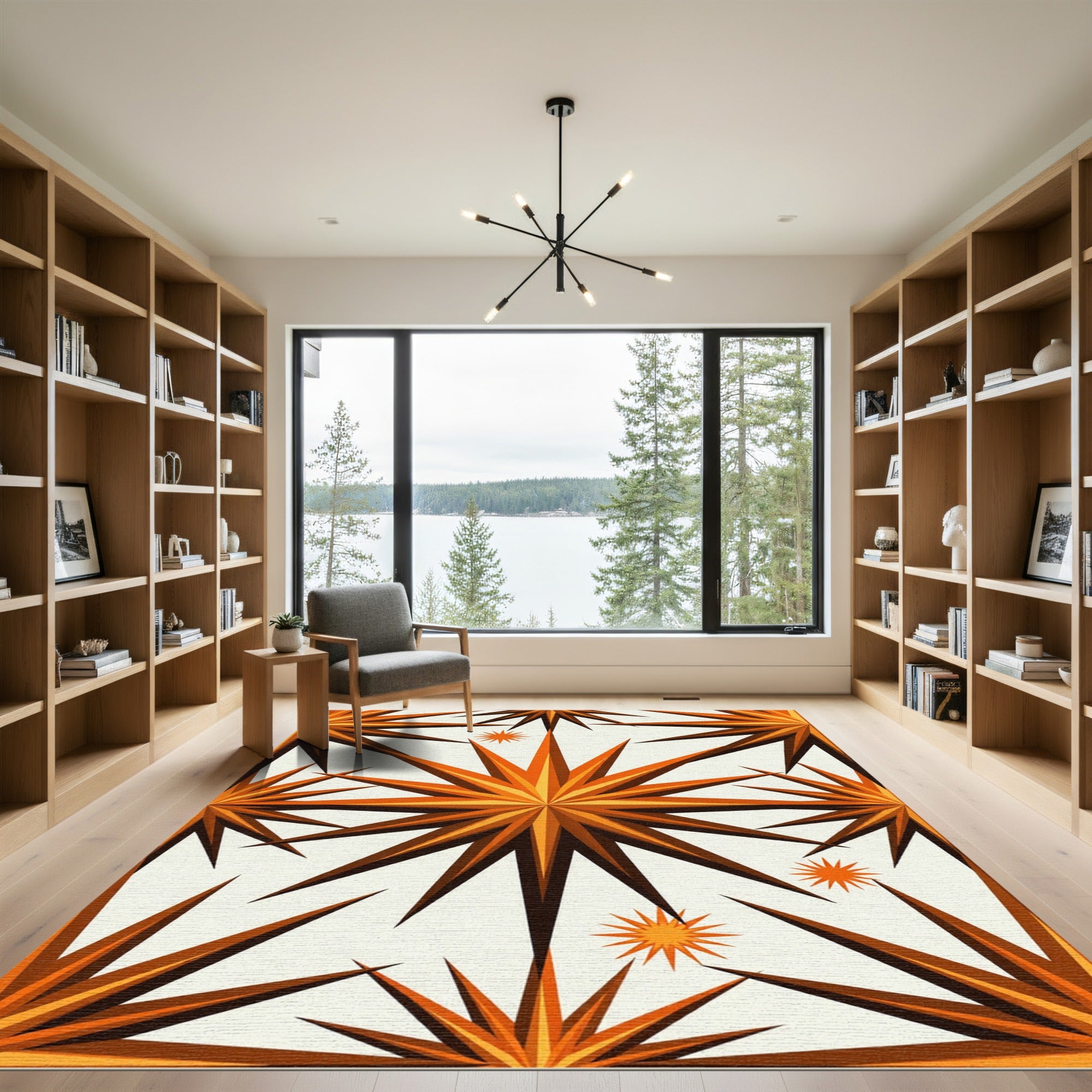 Golden Brown Starburst Medallion Rug