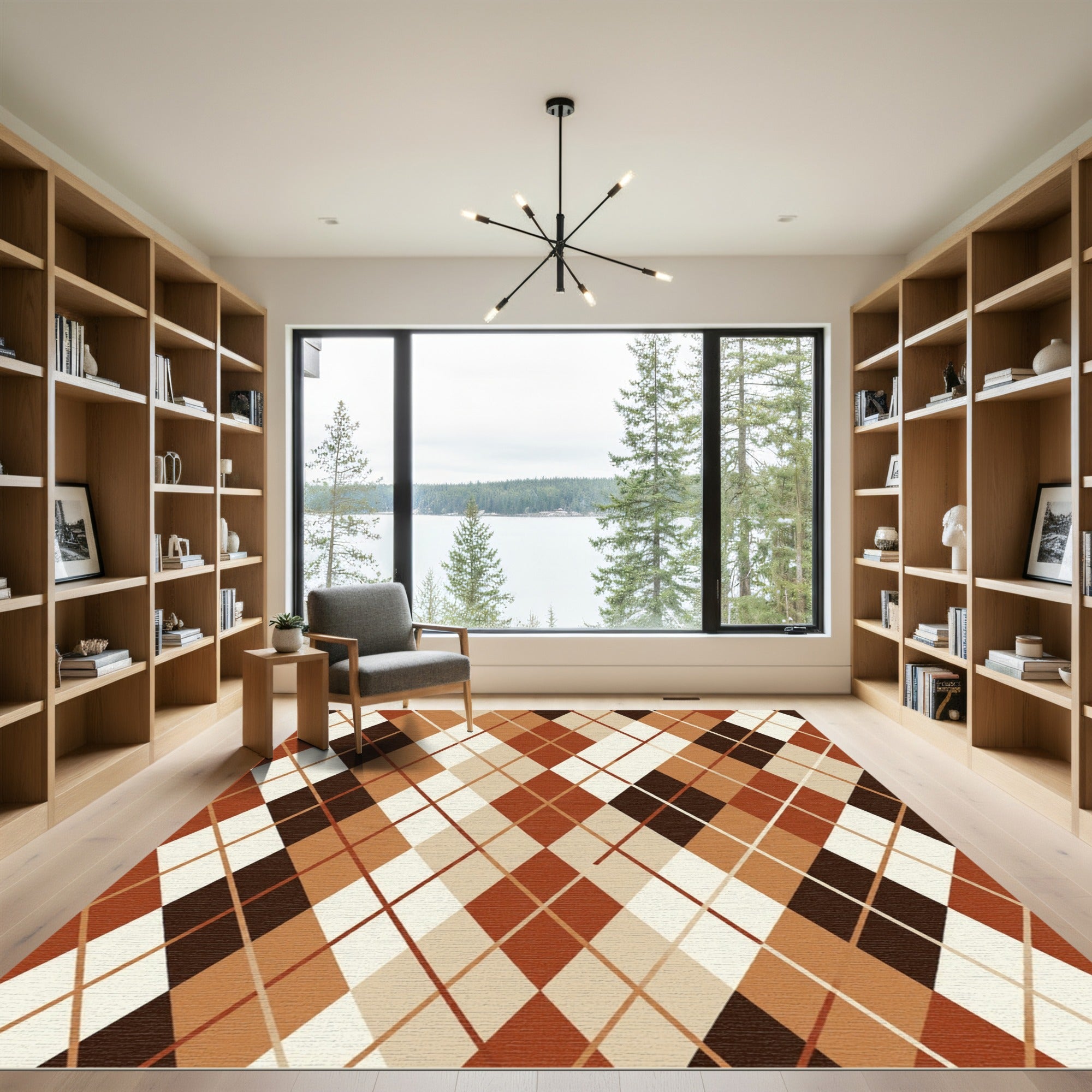 Earthy Brown Argyle Geometric Diamond Rug