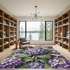 Lush Purple Hydrangea Botanical Illustration Rug