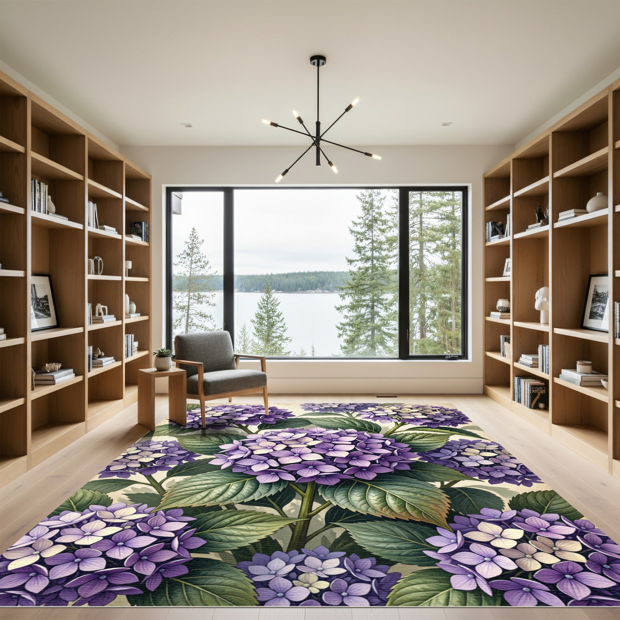 Lush Purple Hydrangea Botanical Illustration Rug