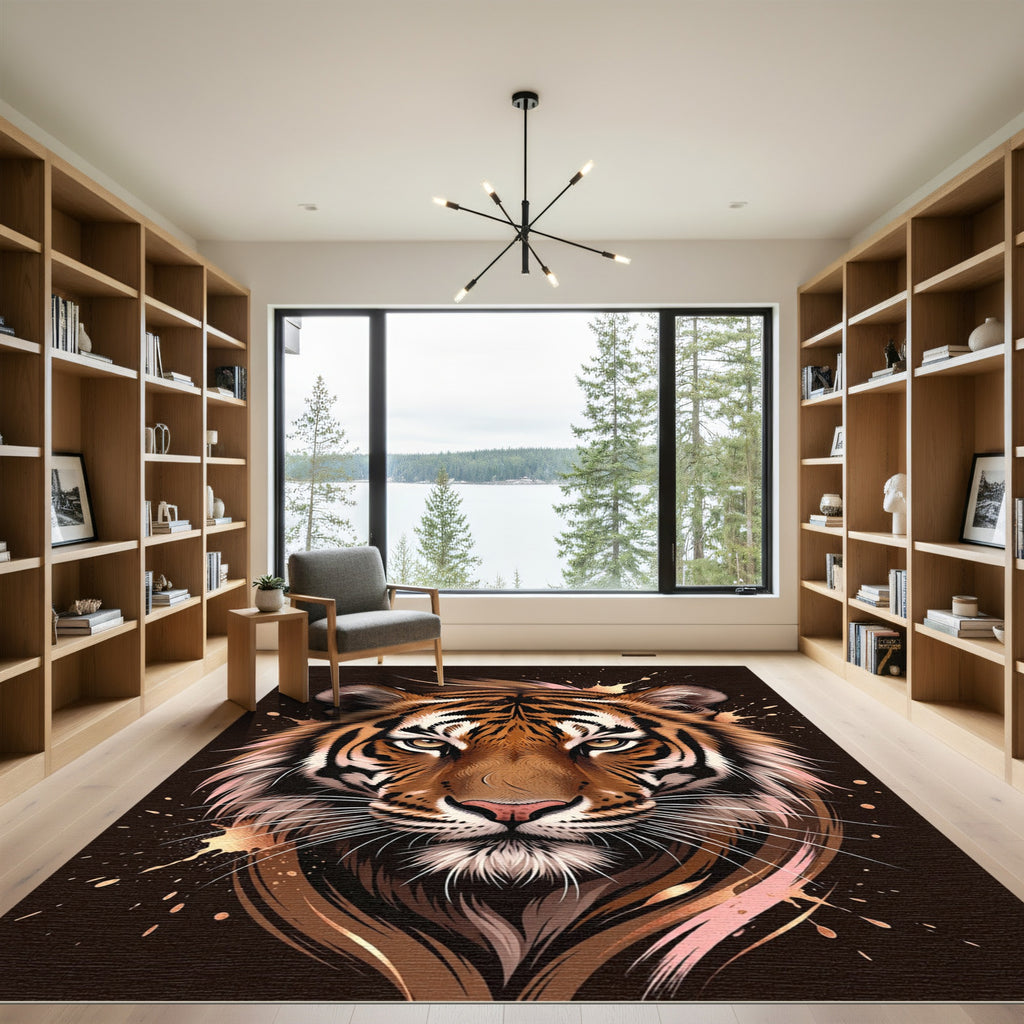 Bold Orange Tiger Splatter Portrait Rug