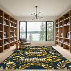 Golden Manor Blossoms on Dark Navy Rug