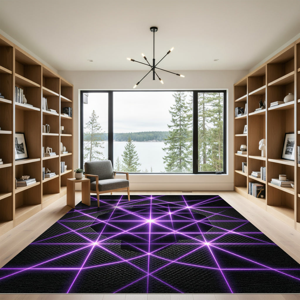 Electric Violet Geometric Laser Grid Rug