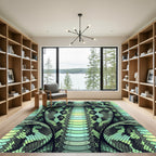 Vibrant Emerald Cobra Serpent Scales Rug