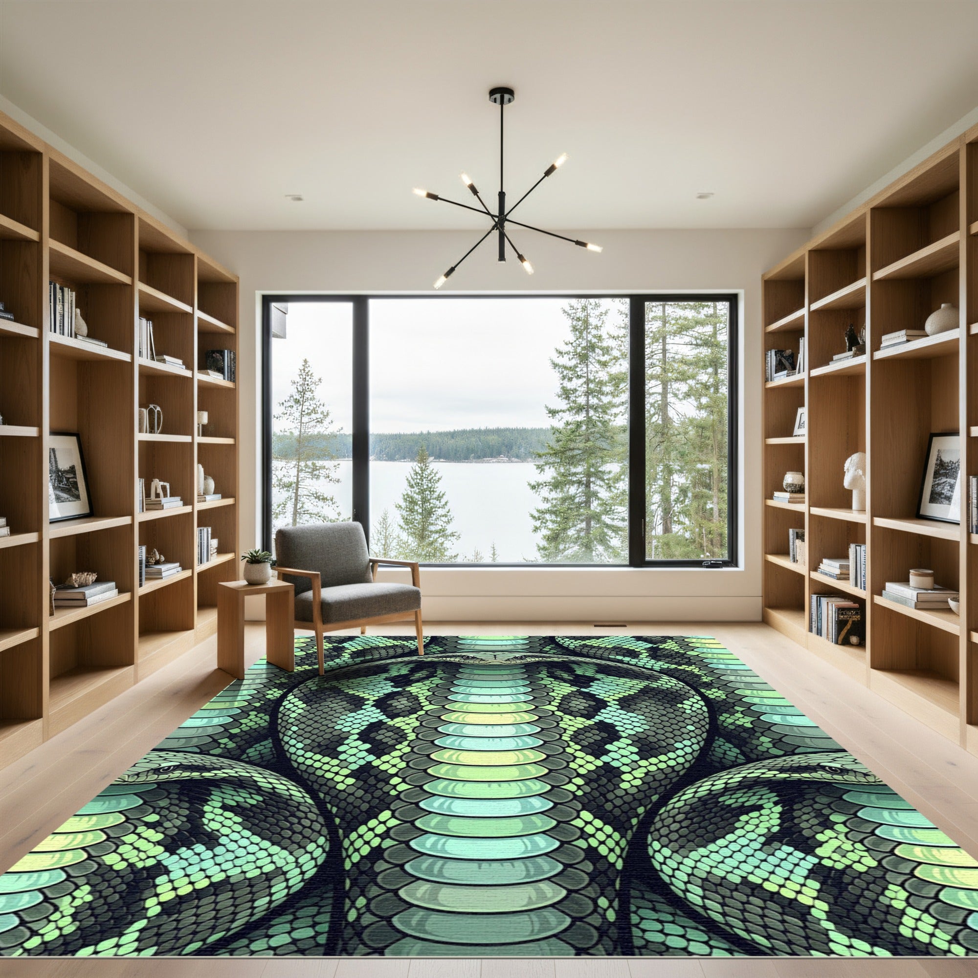Vibrant Emerald Cobra Serpent Scales Rug