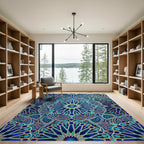 Deep Blue Teal Intricate Star Medallion Rug