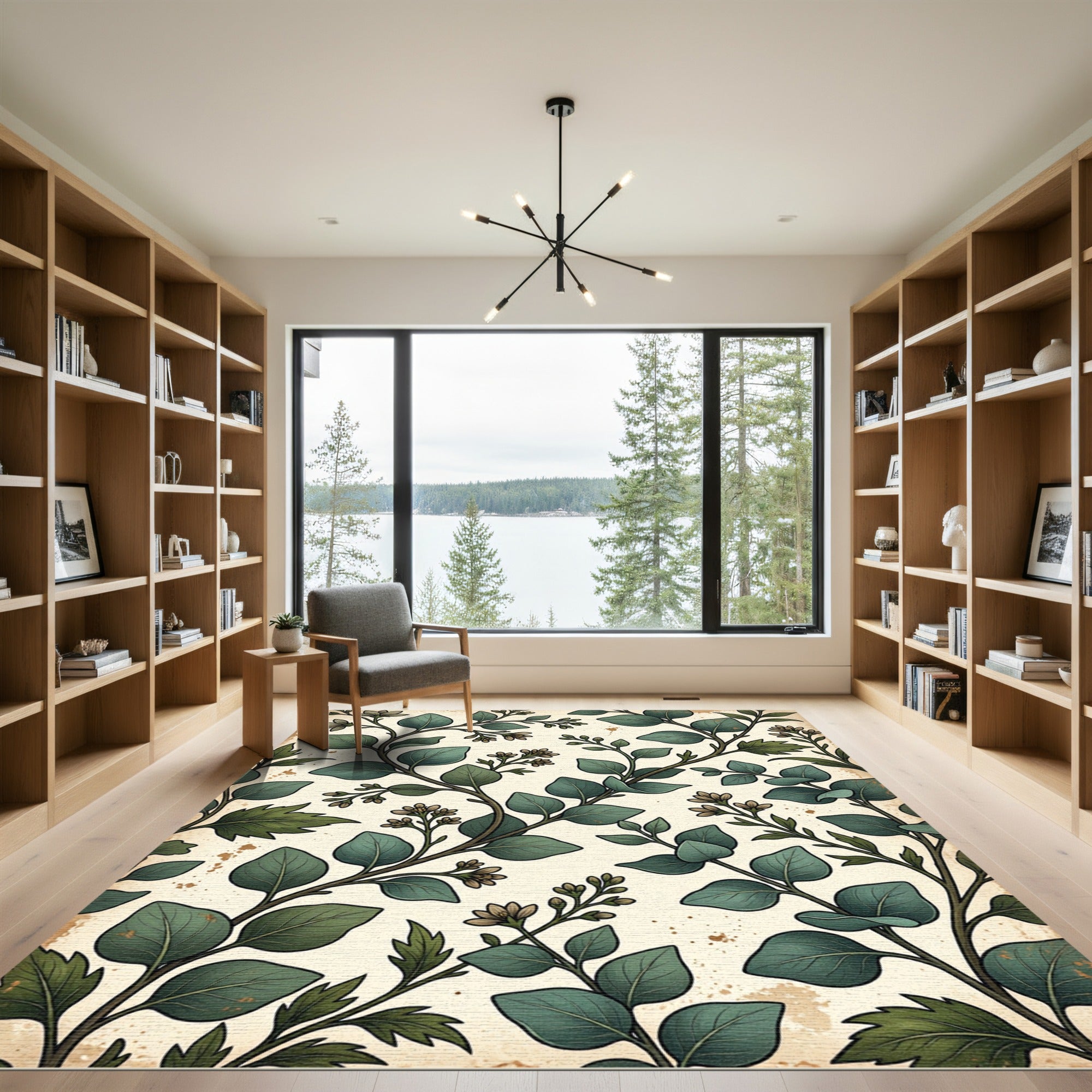 Earthy Green Forest Botanical Foliage Rug