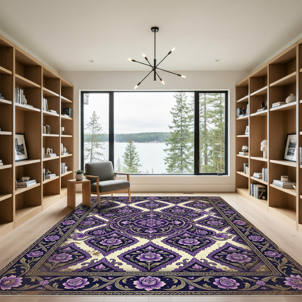 Ornate Purple Floral Medallion Rug