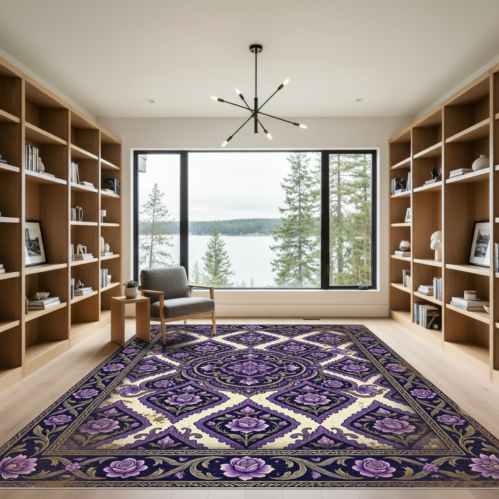 Ornate Purple Floral Medallion Rug