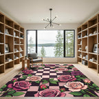 Pink Roses Checkerboard Arrangement Rug