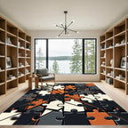 Modern Geometric Monochrome Mosaic Puzzle Rug