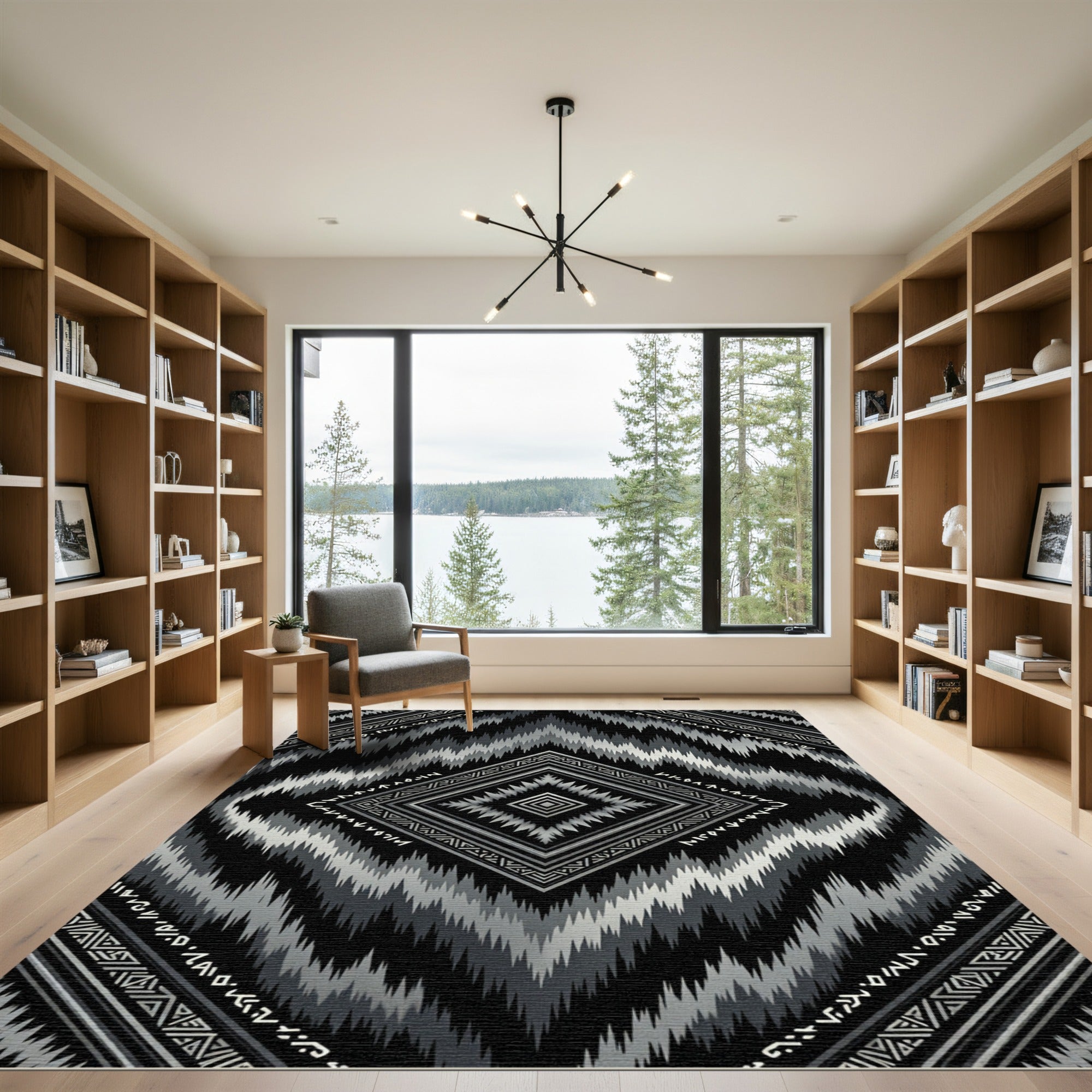Monochrome Diamond Tribal Stripes Rug