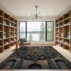 Geometric Gold and Charcoal Celestial Star Rug
