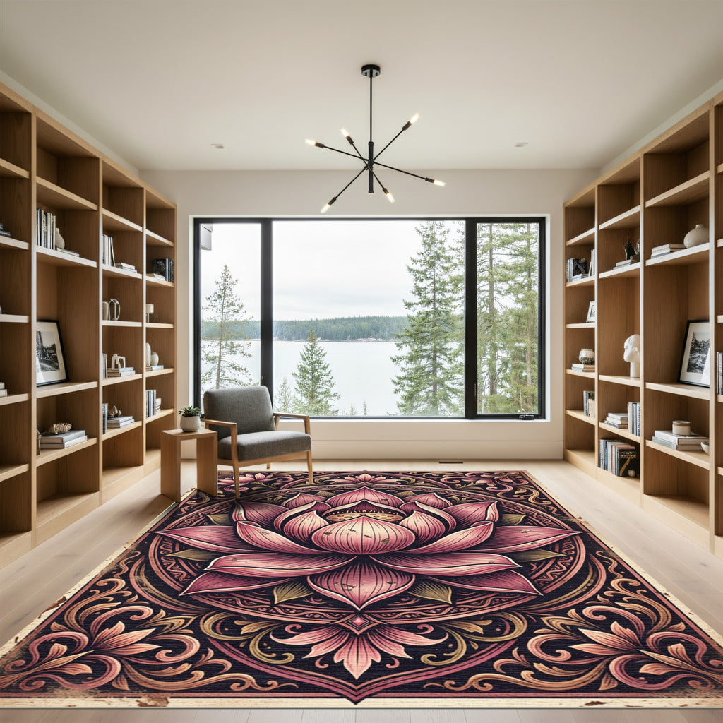 Elegant Blush Pink Lotus Mandala Rug