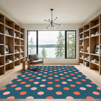 Coral Pink Polka Dot Teal Rug