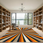 Retro Tangerine Sunburst Radial Rug