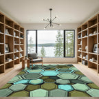 Modern Teal and Sage Hexagonal Grid Rug
