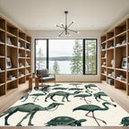Sage Camel and Flamingo Wildlife Illustration Rug