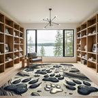 Monochrome Woodland Animal Tracks Illustration Rug