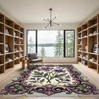 Antique Purple Botanical Floral Frame Rug