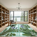Sage Lavender Botanical Window Farmhouse Plaid Rug