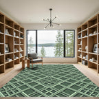 Muted Green Interlocking Lattice Rug
