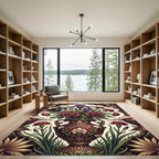 Midnight Burgundy Iris and Rose Bouquet Rug