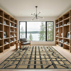 Tan Beige Abstract Grid Composition Rug