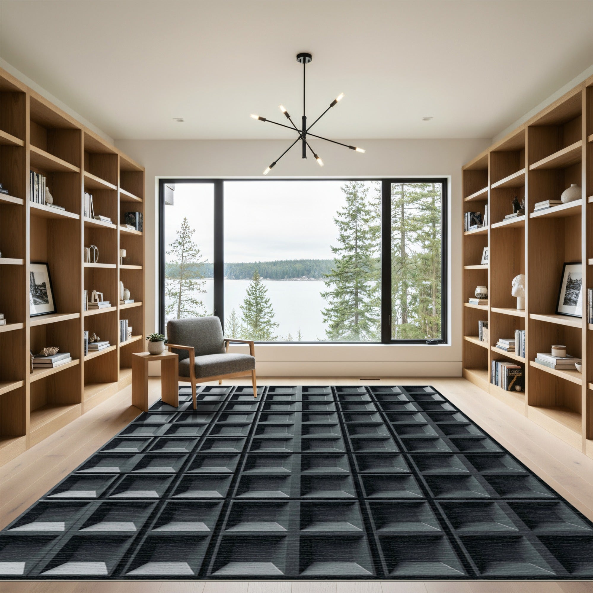 Minimalist Charcoal Square Grid Texture Rug