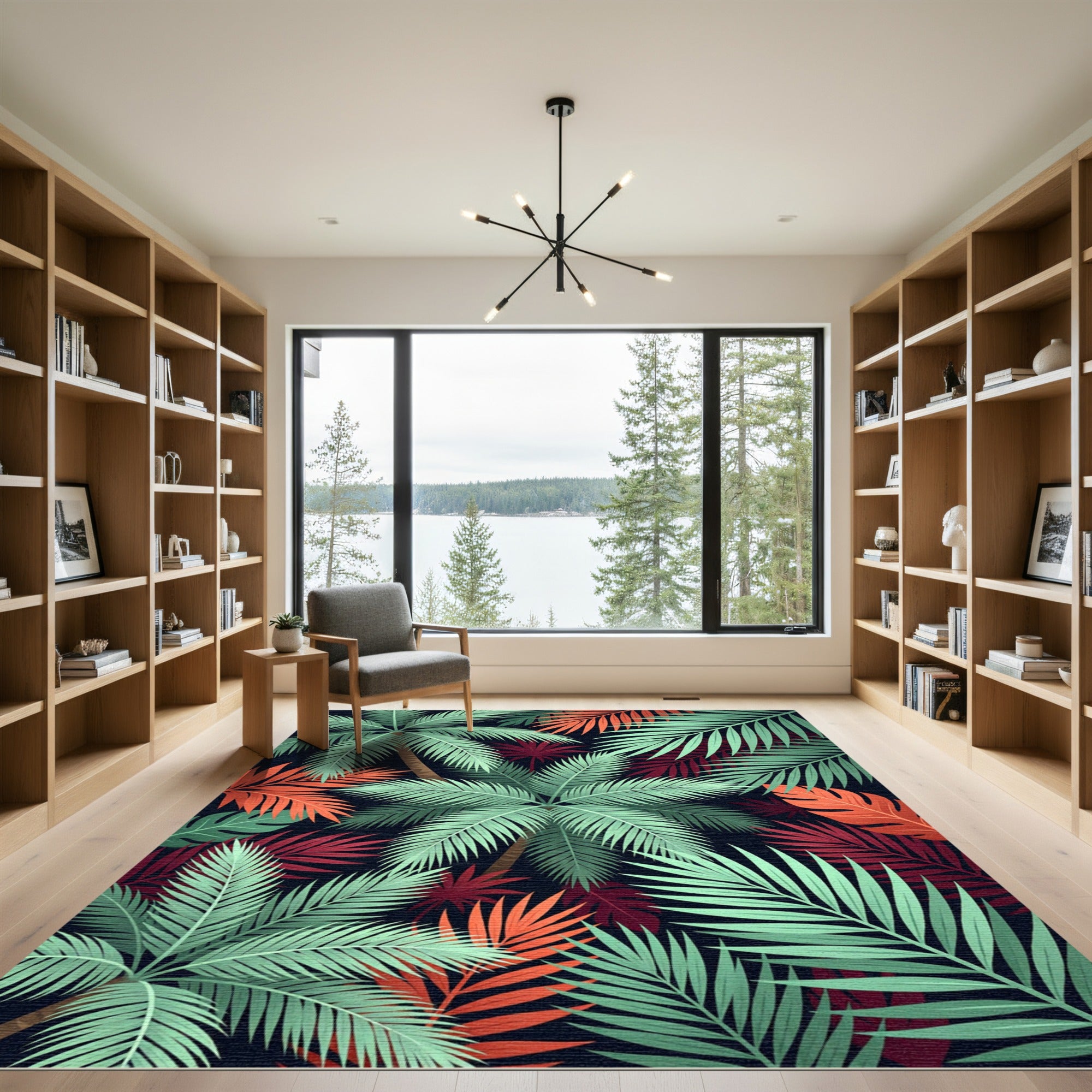 Tropical Palm Frond Foliage Burst Rug