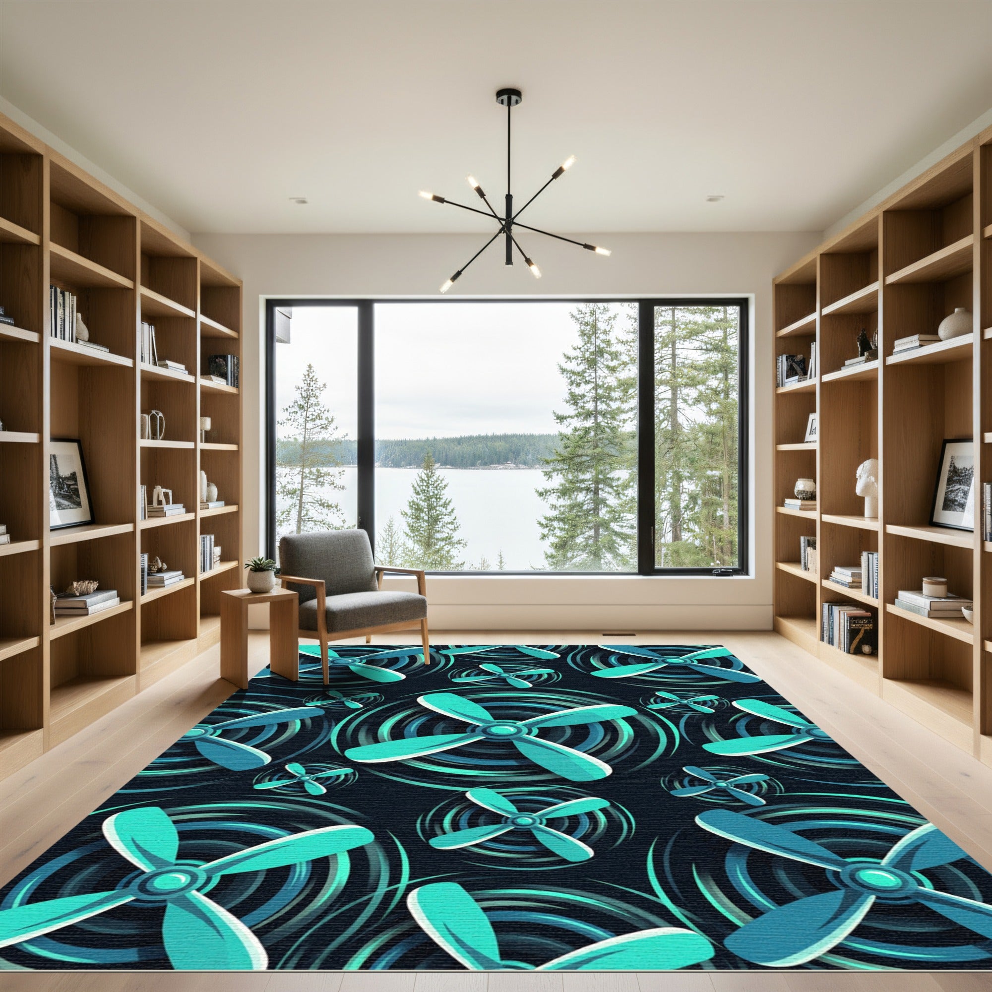 Teal Propeller Swirl Repeat Rug