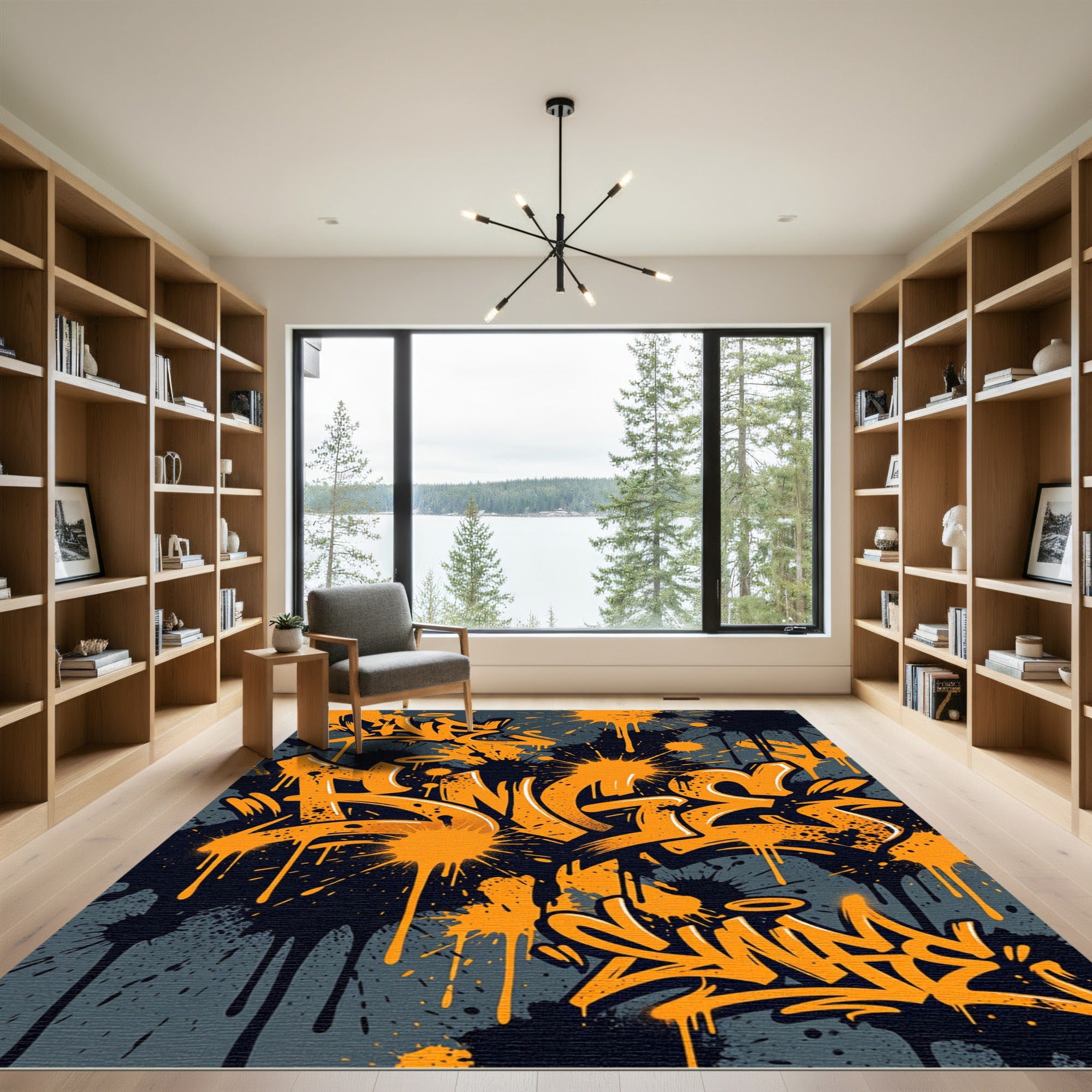 Orange Graffiti Ink Splatter Urban Art Rug