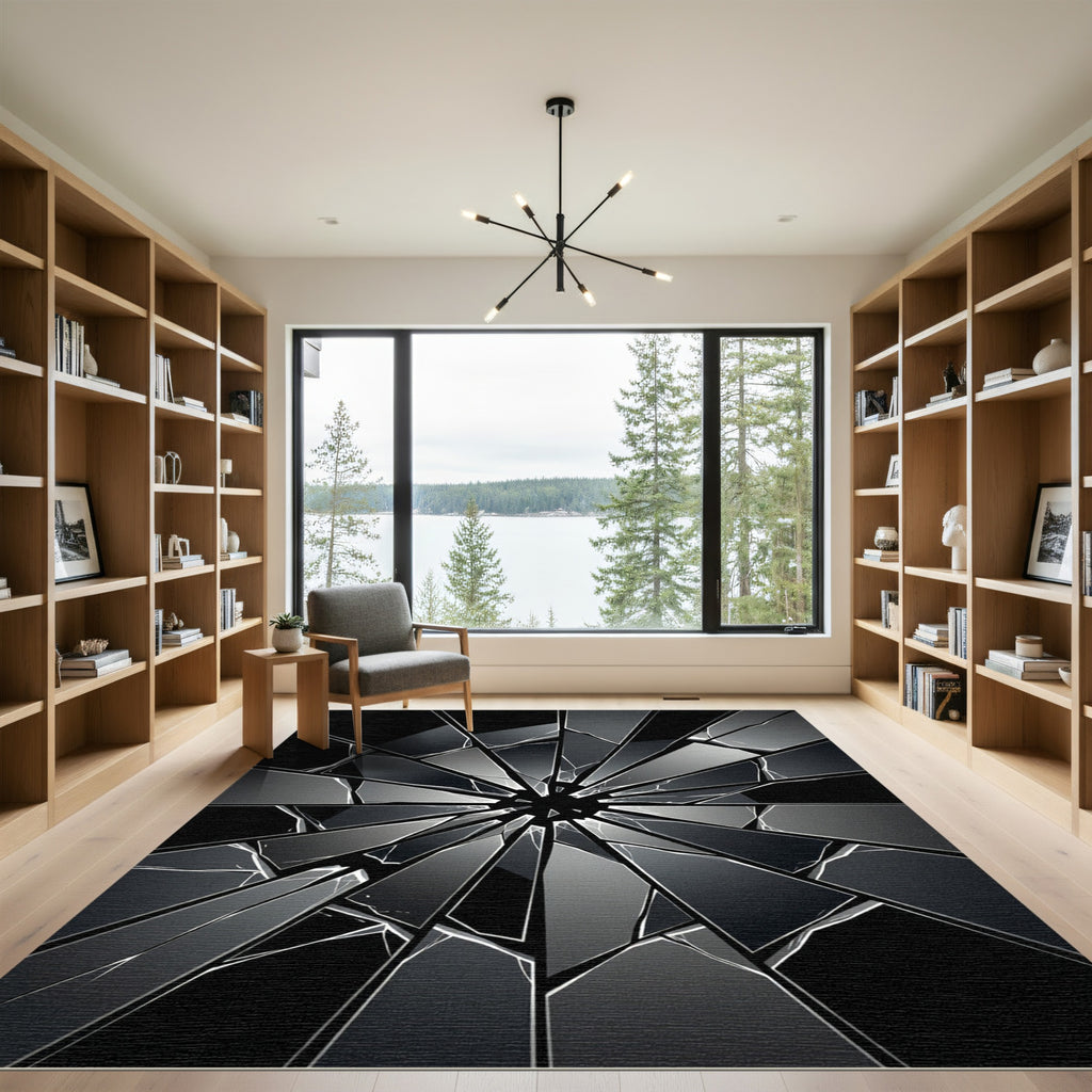 Monochrome Shattered Glass Geometric Abstract Rug