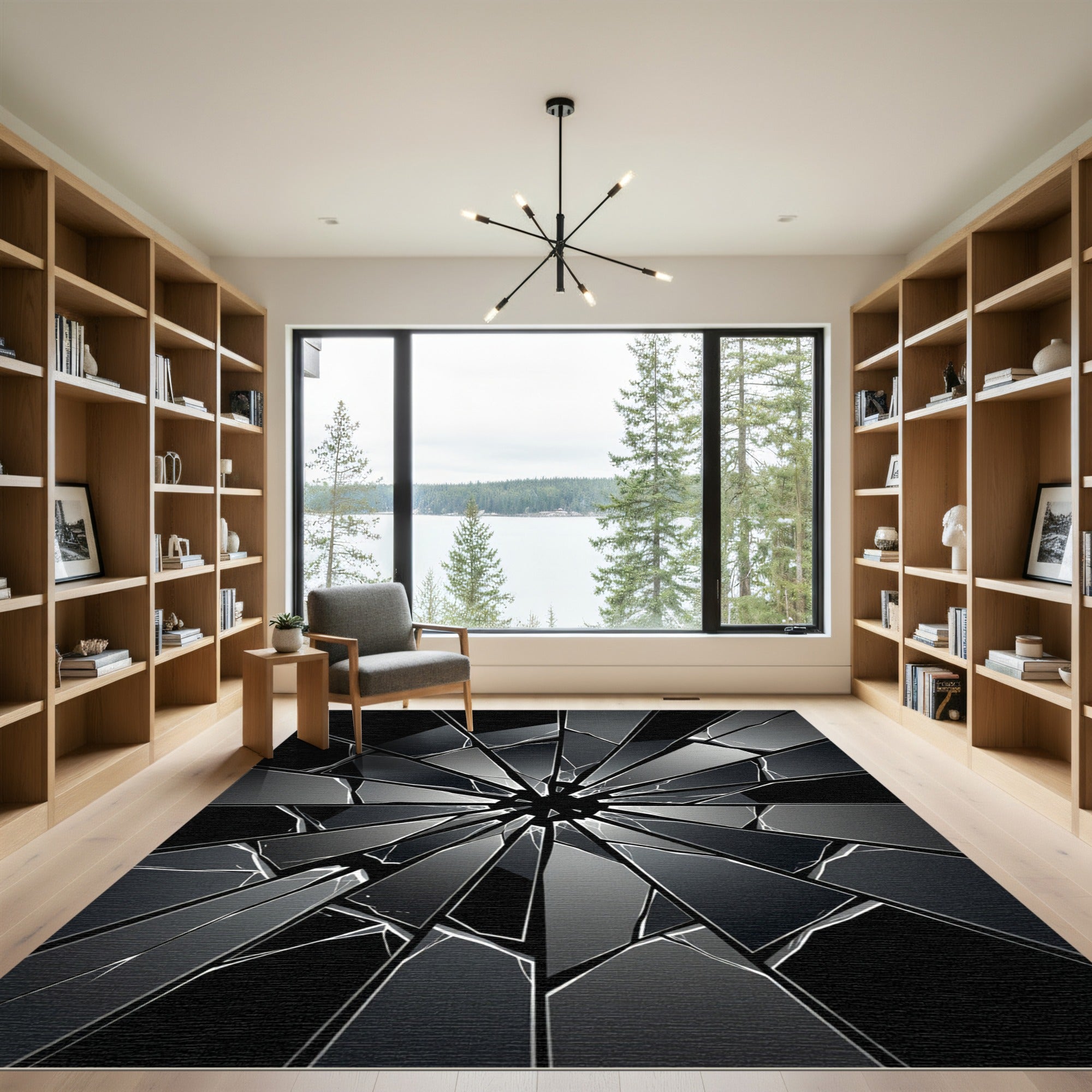 Monochrome Shattered Glass Geometric Abstract Rug
