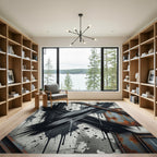 Abstract Black Ink Industrial Grunge Cross Rug