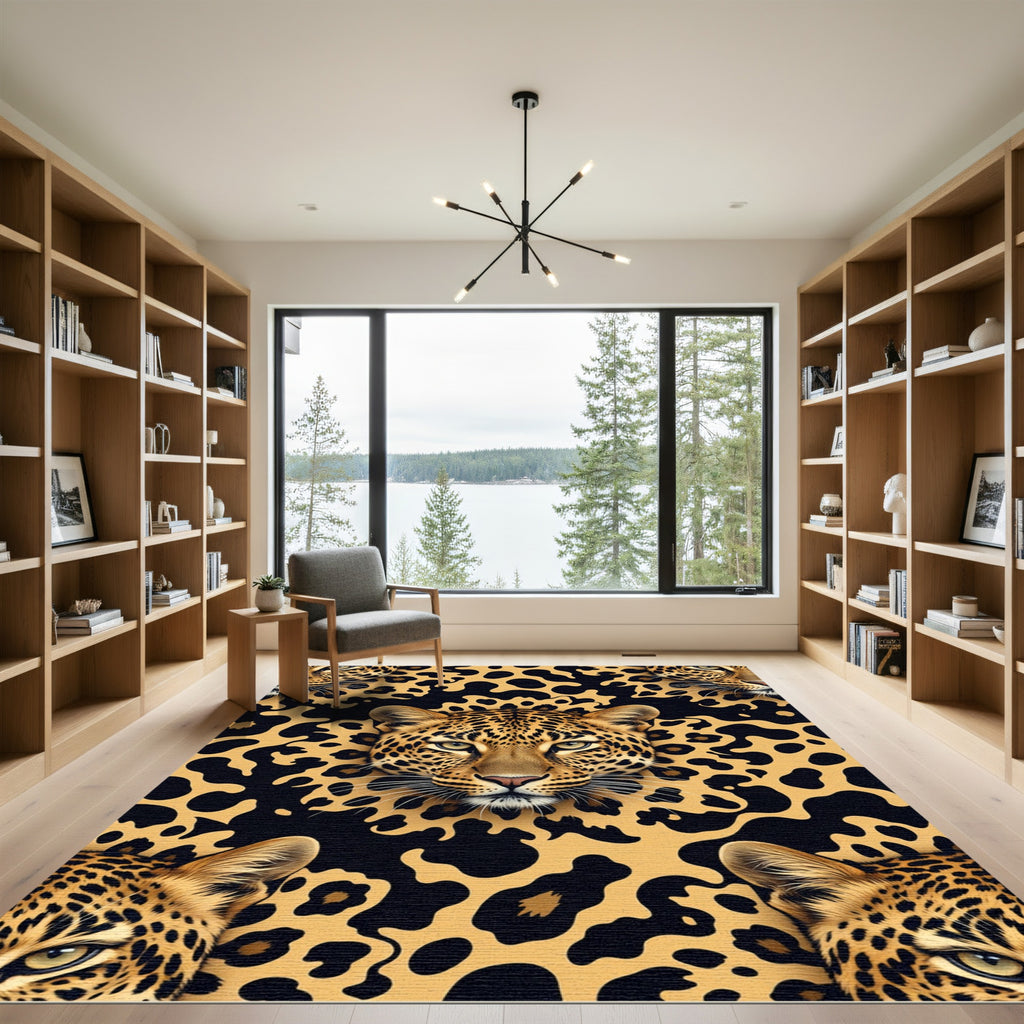 Bold Golden Leopard Spotted Animal Rug