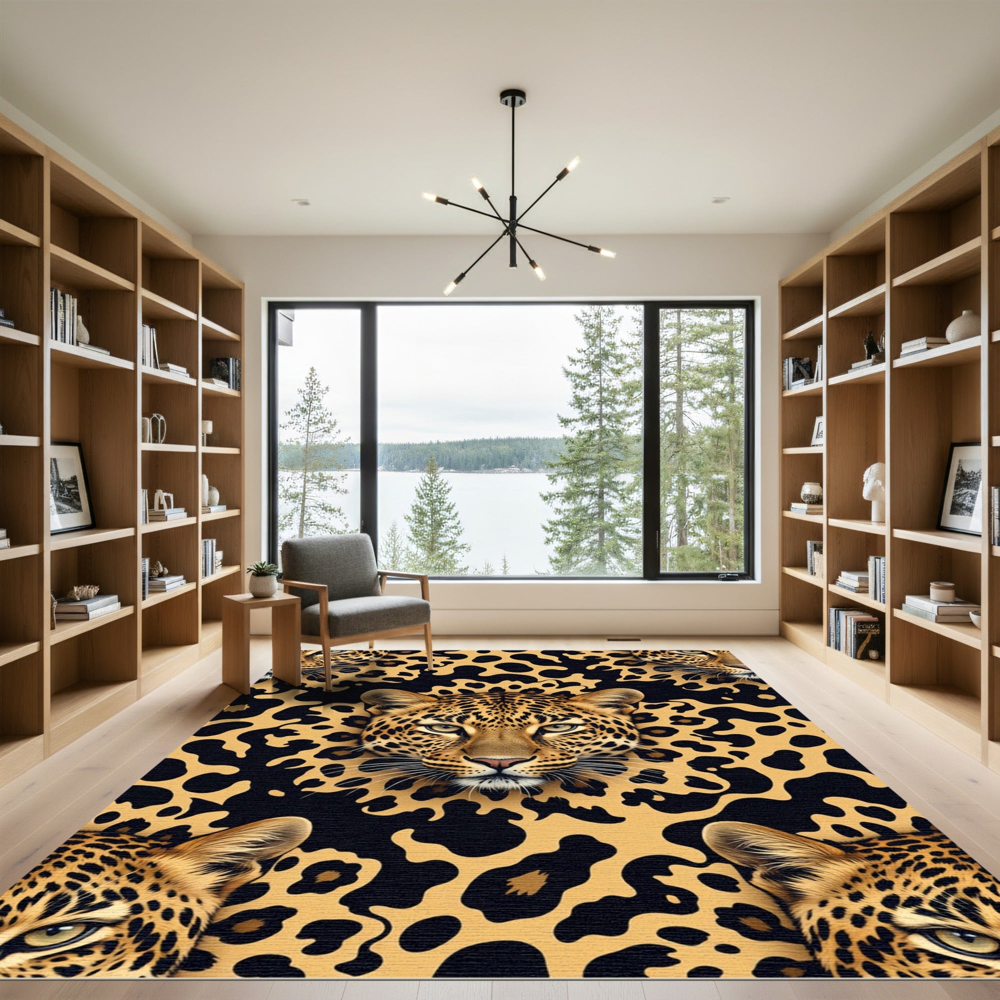 Bold Golden Leopard Spotted Animal Rug